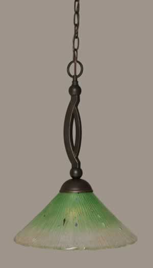 Bow Pendant Shown In Dark Granite Finish With 12" Kiwi Green Crystal Glass