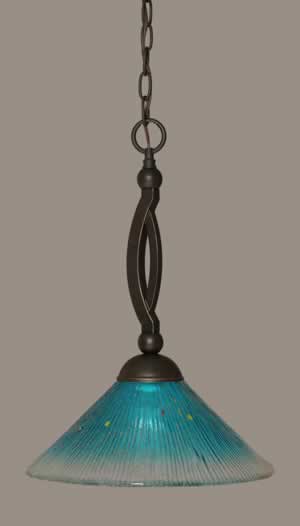 Bow Pendant Shown In Dark Granite Finish With 12" Teal Crystal Glass