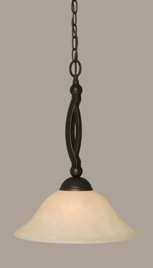 Bow Pendant Shown In Dark Granite Finish With 12" Amber Marble Glass