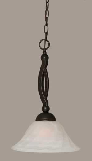 Bow Pendant Shown In Dark Granite Finish With 12" White Alabaster Swirl Glass