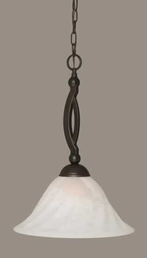 Bow Pendant Shown In Dark Granite Finish With 14" White Alabaster Swirl Glass