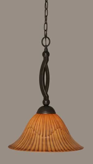 Bow Pendant Shown In Dark Granite Finish With 14" Tiger Glass