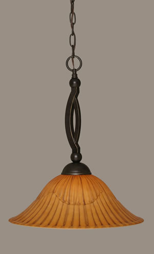 Bow Pendant Shown In Dark Granite Finish With 16" Tiger Glass