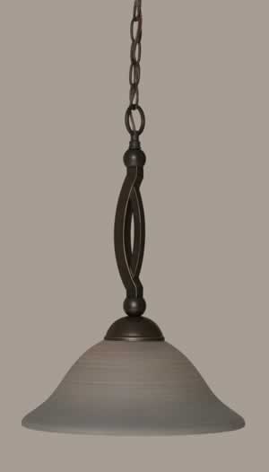 Bow Pendant Shown In Dark Granite Finish With 12" Gray Linen Glass