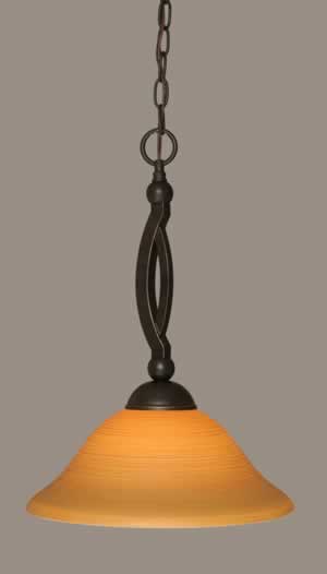 Bow Pendant Shown In Dark Granite Finish With 16" Cayenne Linen Glass