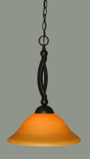 Bow Pendant Shown In Dark Granite Finish With 12" Cayenne Linen Glass