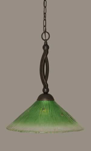 Bow Pendant Shown In Dark Granite Finish With 16" Kiwi Green Crystal Glass