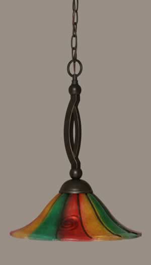 Bow Pendant Shown In Dark Granite Finish With 14" Mardi Gras Glass