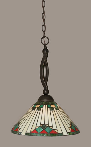 Bow Pendant Shown In Dark Granite Finish With 15" Green Sunray Tiffany Glass