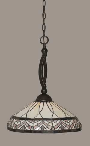 Bow Pendant Shown In Dark Granite Finish With 16" Royal Merlot Tiffany Glass