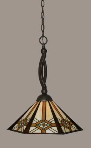 Bow Pendant Shown In Dark Granite Finish With 16" Hampton Tiffany Glass