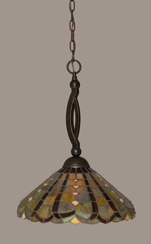 Bow Pendant Shown In Dark Granite Finish With 15" Paradise Tiffany Glass