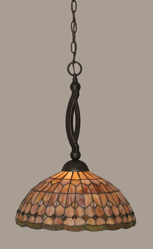 Bow Pendant Shown In Dark Granite Finish With 15" Rosetta Tiffany Glass