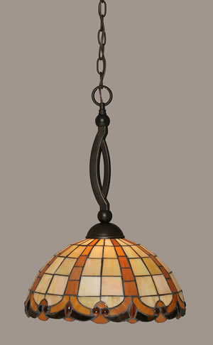 Bow Pendant Shown In Dark Granite Finish With 14.5" Butterscotch Tiffany Glass