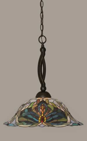 Bow Pendant Shown In Dark Granite Finish With 19" Kaleidoscope Tiffany Glass