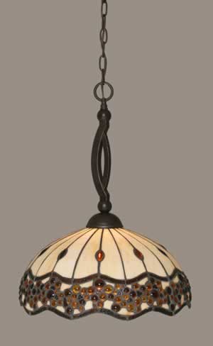 Bow Pendant Shown In Dark Granite Finish With 16" Roman Jewel Tiffany Glass