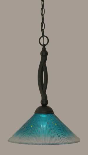 Bow Pendant Shown In Matte Black Finish With 12" Teal Crystal Glass
