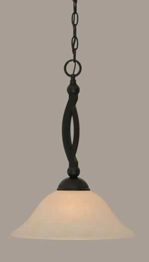 Bow Pendant Shown In Matte Black Finish With 12" Amber Marble Glass