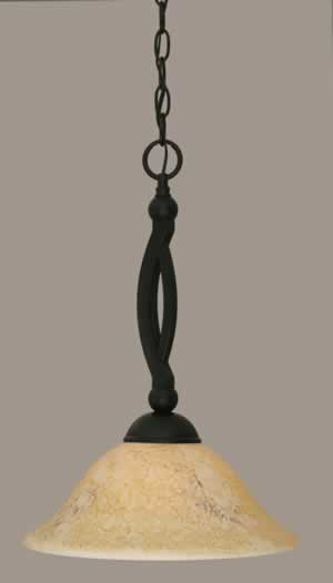 Bow Pendant Shown In Matte Black Finish With 12" Italian Marble Glass