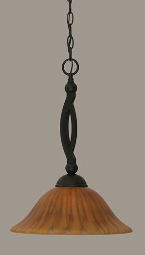 Bow Pendant Shown In Matte Black Finish With 12" Tiger Glass