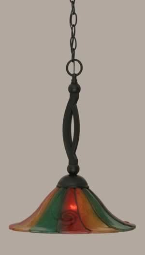 Bow Pendant Shown In Matte Black Finish With 14" Mardi Gras Glass