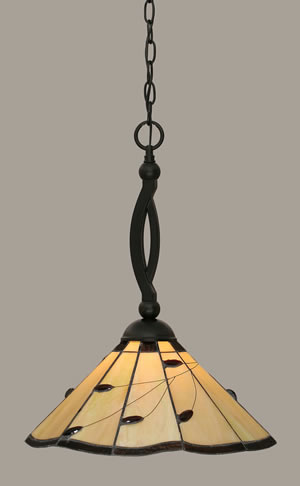 Bow Pendant Shown In Matte Black Finish With 16" Autumn Leaves Tiffany Glass