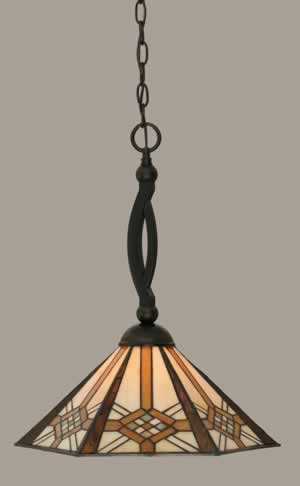 Bow Pendant Shown In Matte Black Finish With 16" Hampton Tiffany Glass