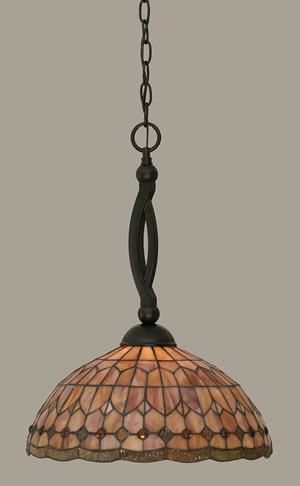 Bow Pendant Shown In Matte Black Finish With 15" Rosetta Tiffany Glass