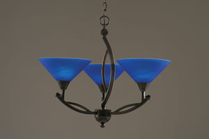 Bow 3 Light Chandelier Shown In Black Copper Finish With 10" Blue Italian Glass