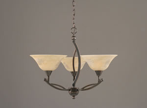 Bow 3 Light Chandelier Shown In Black Copper Finish With 10" Italian Marble Glass