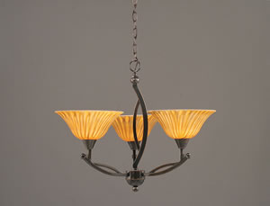 Bow 3 Light Chandelier Shown In Black Copper Finish With 10" Tiger Glass