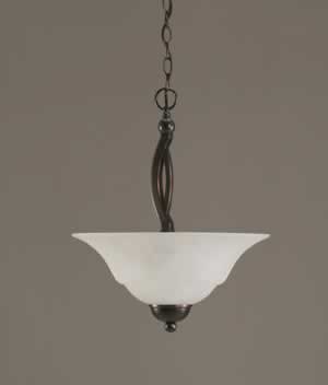 Bow Pendant With 2 Bulbs Shown In Black Copper Finish With 16" White Marble Glass