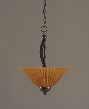 Bow Pendant With 2 Bulbs Shown In Black Copper Finish With 16" Tiger Glass