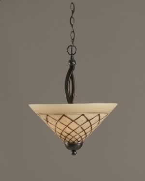 Bow Pendant With 2 Bulbs Shown In Black Copper Finish With 16" Chocolate Icing Glass