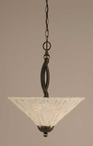 Bow Pendant With 2 Bulbs Shown In Black Copper Finish With 16" Italian Ice Glass