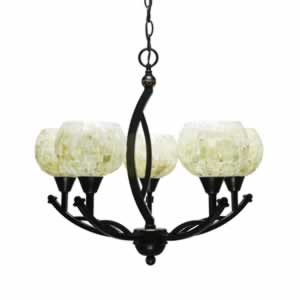 Bow 5 Light Chandelier Shown In Black Copper Finish With 6" Mystic Seashell Glass