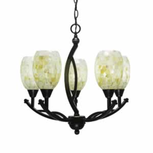 Bow 5 Light Chandelier Shown In Black Copper Finish With 6" Ivory Glaze Seashell Glass