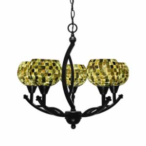 Bow 5 Light Chandelier Shown In Black Copper Finish With 6" Sea Mist Seashell Glass