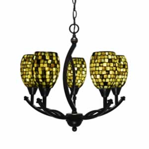 Bow 5 Light Chandelier Shown In Black Copper Finish With 6" Sea Haze Seashell Glass