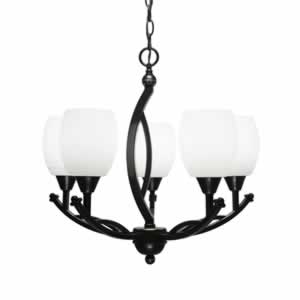 Bow 5 Light Chandelier Shown In Black Copper Finish With 5" White Linen Glass