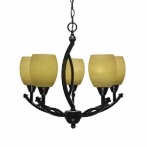 Bow 5 Light Chandelier Shown In Black Copper Finish With 5" Cayenne Linen Glass