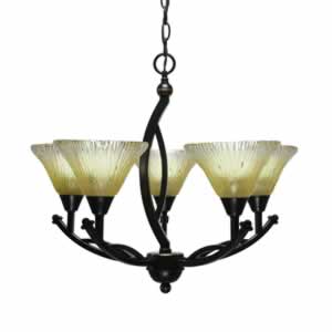 Bow 5 Light Chandelier Shown In Black Copper Finish With 7" Amber Crystal Glass