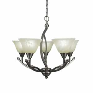 Bow 5 Light Chandelier Shown In Brushed Nickel Finish With 7" Amber Marble Glass