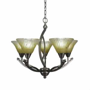 Bow 5 Light Chandelier Shown In Brushed Nickel Finish With 7" Amber Crystal Glass