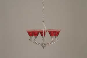 Bow 5 Light Chandelier Shown In Brushed Nickel Finish With 7" Raspberry Crystal Glass