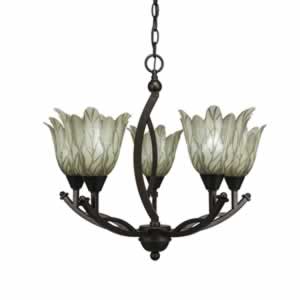 Bow 5 Light Chandelier Shown In Bronze Finish With 7" Vanilla Leaf Glass