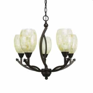 Bow 5 Light Chandelier Shown In Bronze Finish With 5" Ivory Glaze Seashell Glass