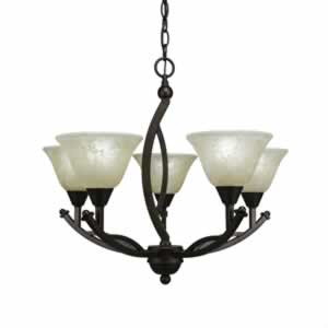 Bow 5 Light Chandelier Shown In Bronze Finish With 7" Amber Marble Glass