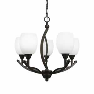 Bow 5 Light Chandelier Shown In Bronze Finish With 5" White Linen Glass
