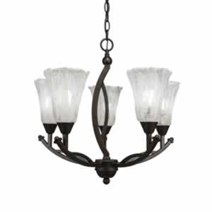 Bow 5 Light Chandelier Shown In Bronze Finish With 5.5" Italian Ice Glass